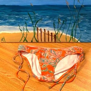 Billa Bong bikini bottom size Med NWOT Orange green pink lace ties on th…